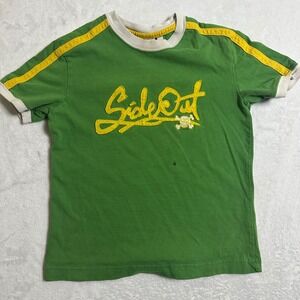 VTG Sideout Kids 5/6 Green Ringer T-Shirt Y2K Skater Skull Crossbones Streetwear